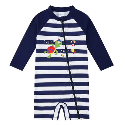 Baby Boy One Piece Full Zip Swimwear UPF 50 Turtle Print upandfast