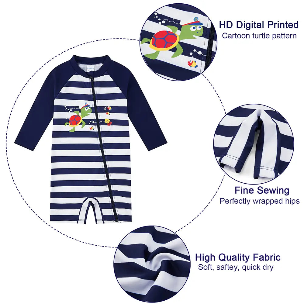 Baby Boy One Piece Full Zip Swimwear UPF 50 Turtle Print upandfast