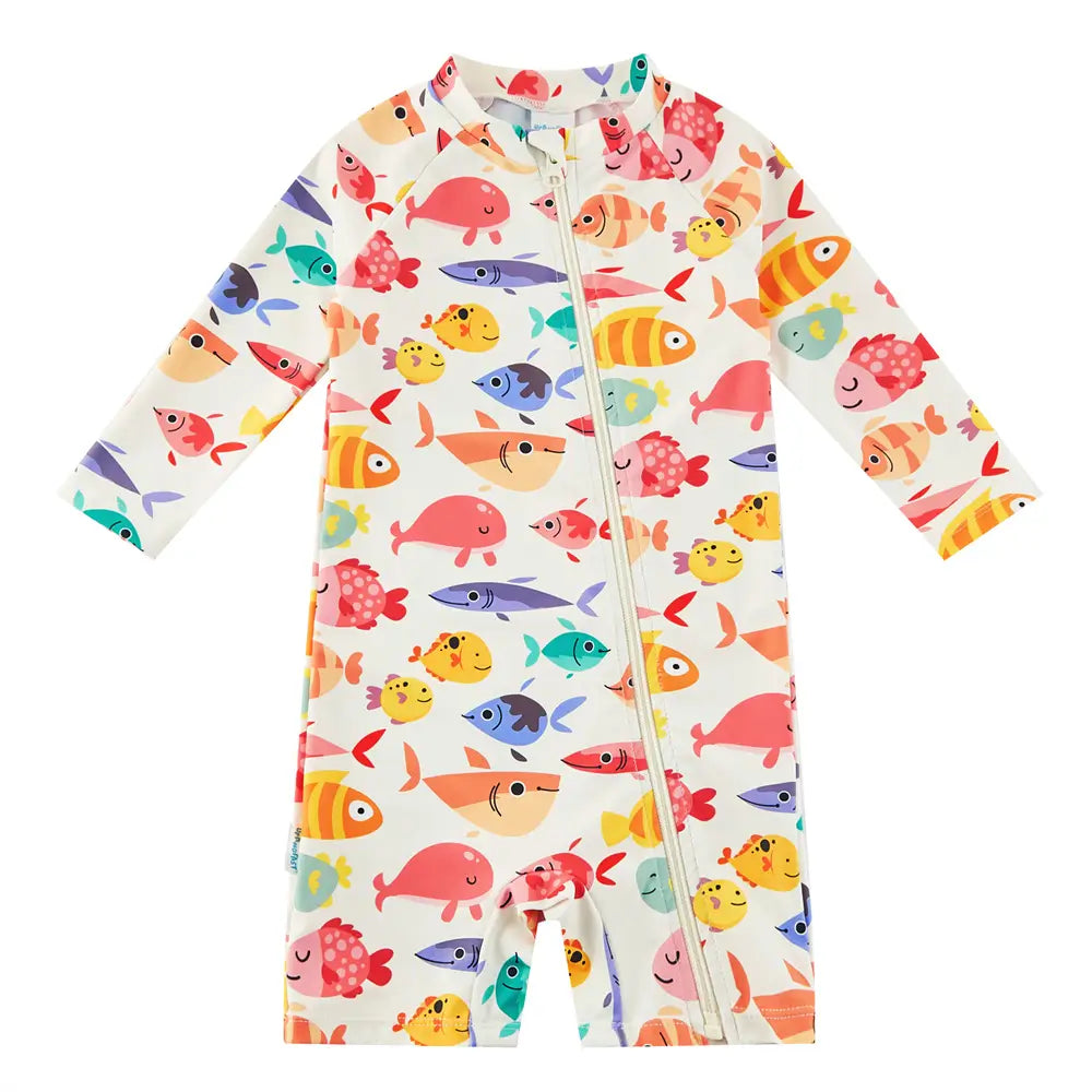 UPF 50+ Baby Boy Swimsuit Full Zipper Sunsuit-Many Fish