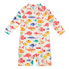 UPF 50+ Baby Boy Swimsuit Full Zipper Sunsuit-Many Fish