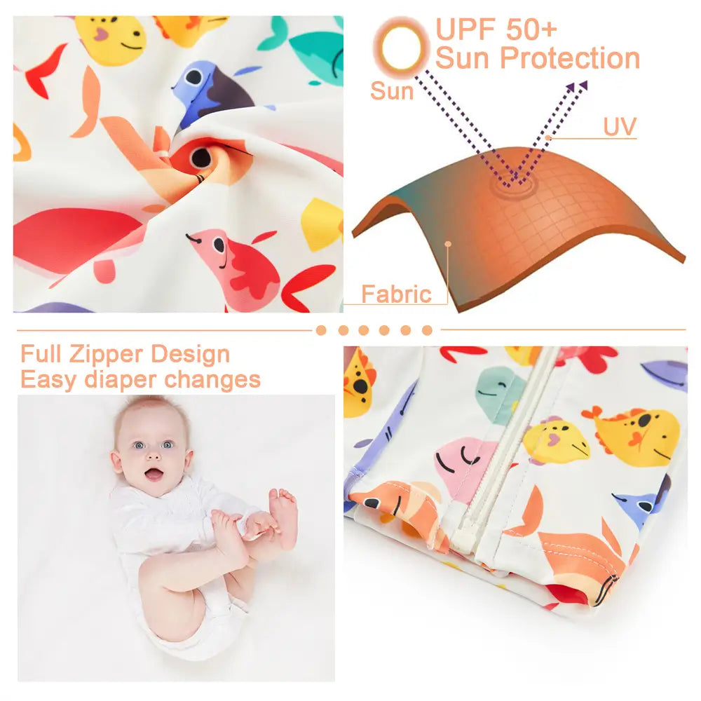 UPF 50+ Baby Boy Swimsuit Full Zipper Sunsuit-Many Fish