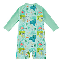 UPF 50+ Baby Boy One-piece Swimsuit with Full Zip-Green Shark