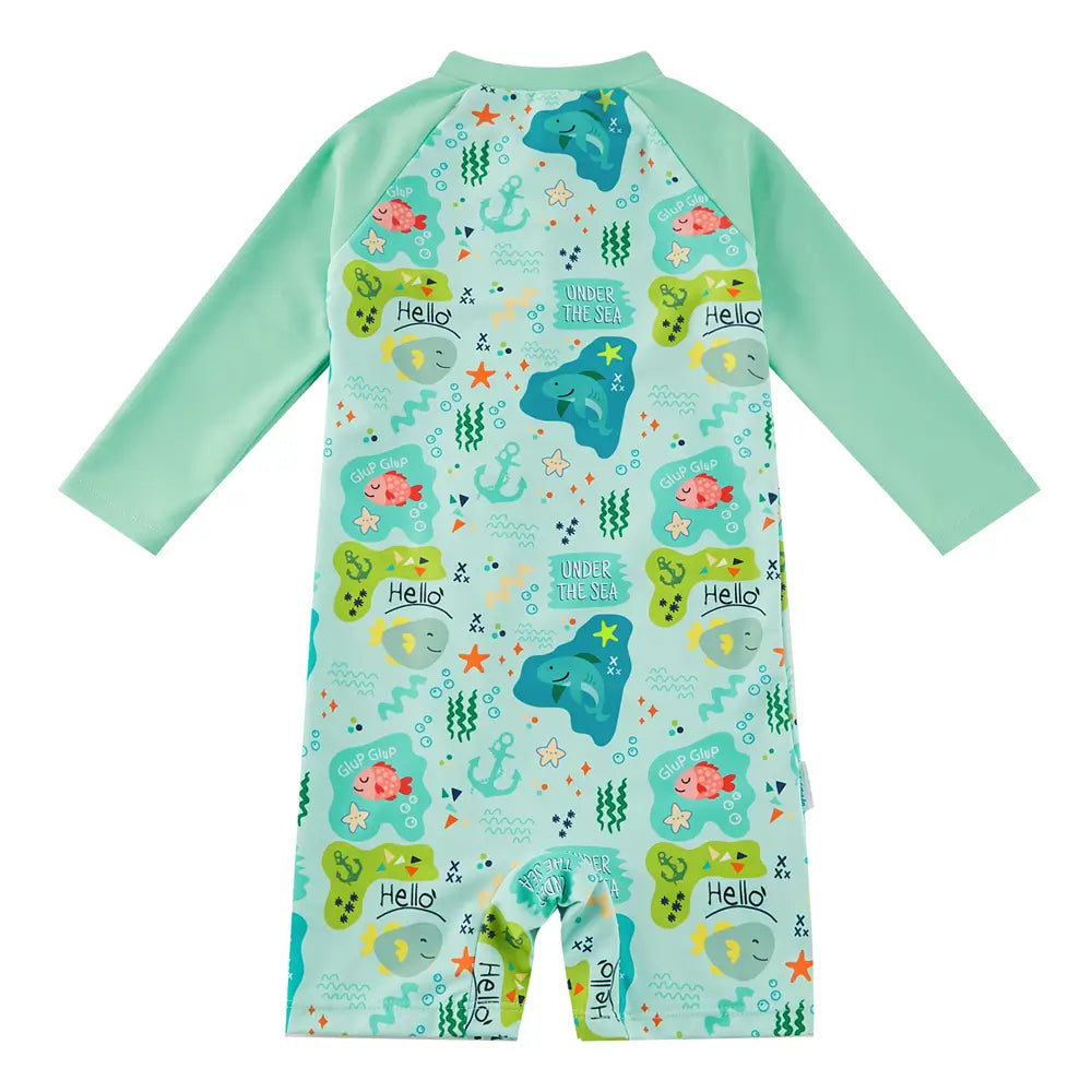 UPF 50+ Baby Boy One-piece Swimsuit with Full Zip-Green Shark