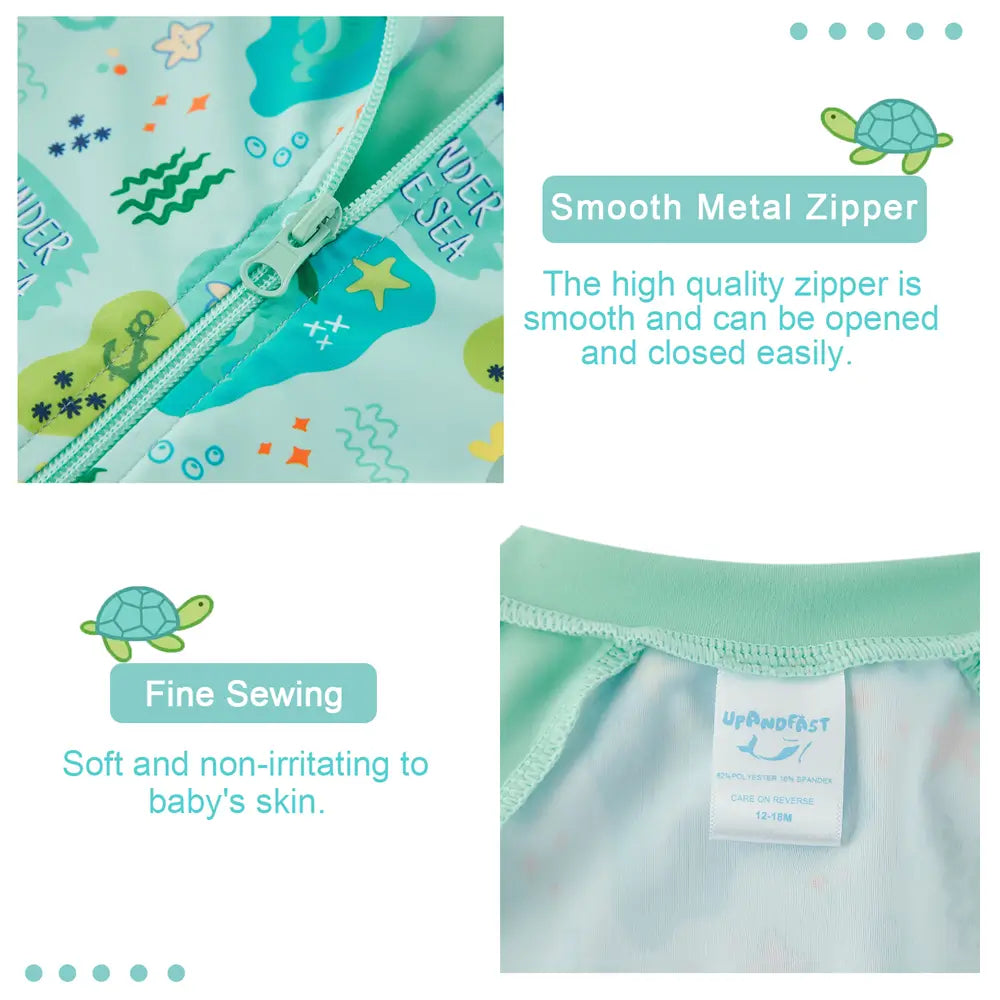 UPF 50+ Baby Boy One-piece Swimsuit with Full Zip-Green Shark