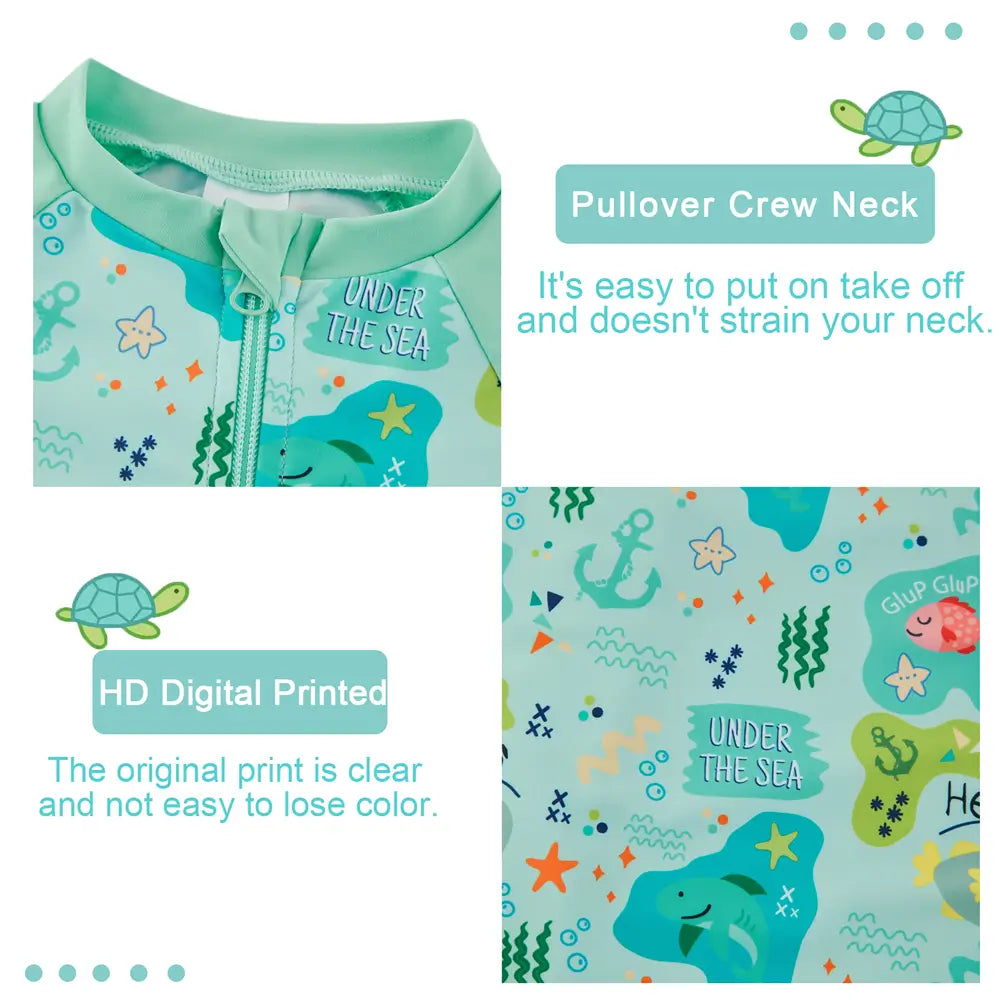 UPF 50+ Baby Boy One-piece Swimsuit with Full Zip-Green Shark