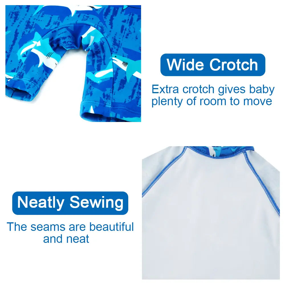 Baby Boy One Piece Swimwear UPF 50+ Sunsuit with Sun Hat-Seablue Shark