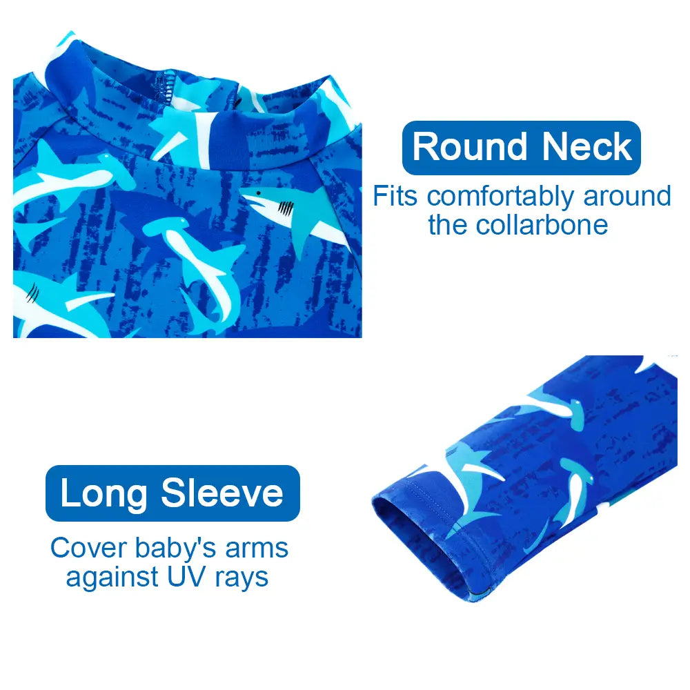 Baby Boy One Piece Swimwear UPF 50+ Sunsuit with Sun Hat-Seablue Shark