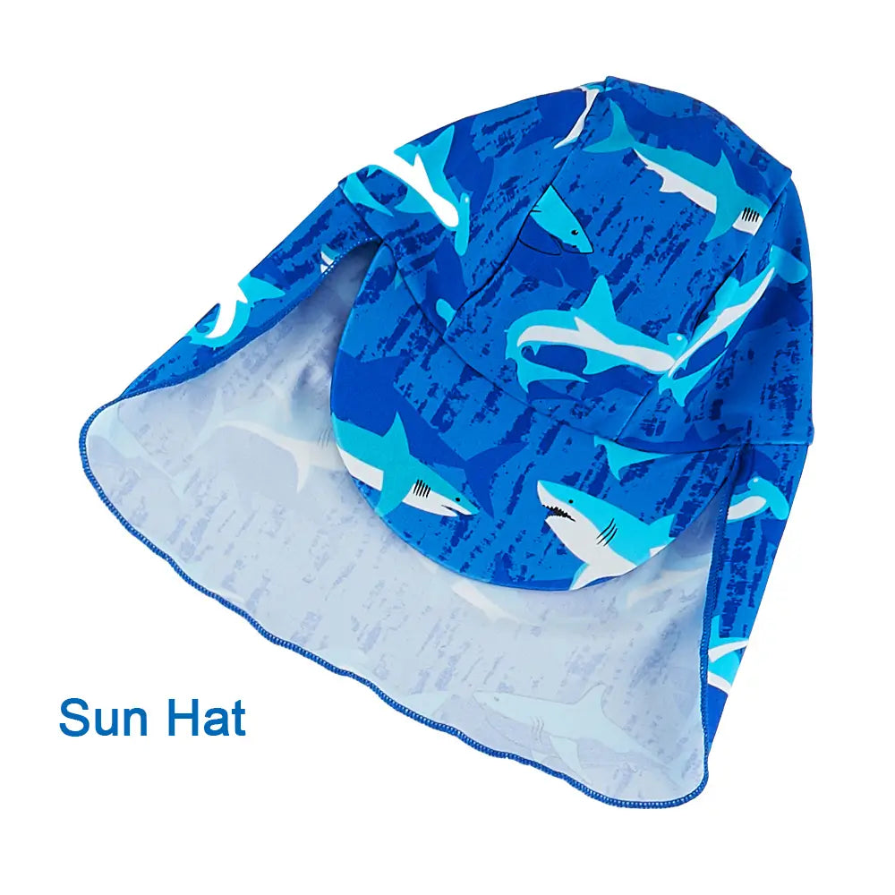 Baby Boy One Piece Swimwear UPF 50+ Sunsuit with Sun Hat-Seablue Shark