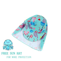 UPF50+ Baby Girl One-piece Swimsuits with Sun Hat-Octopus