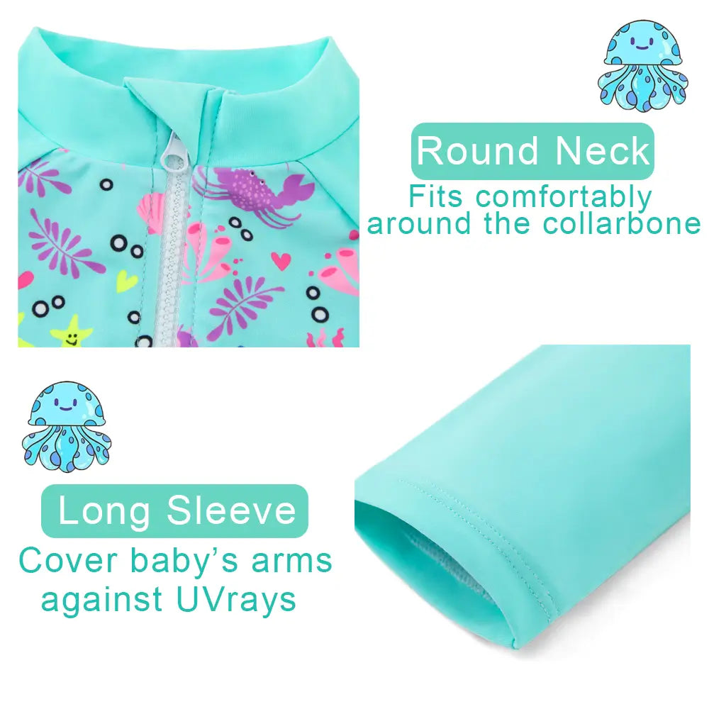 UPF50+ Baby Girl One-piece Swimsuits with Sun Hat-Octopus