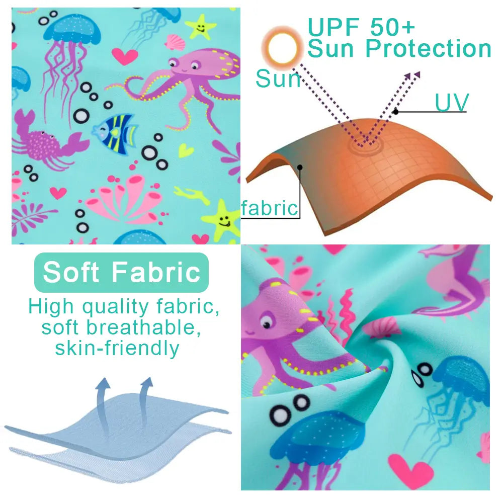 UPF50+ Baby Girl One-piece Swimsuits with Sun Hat-Octopus