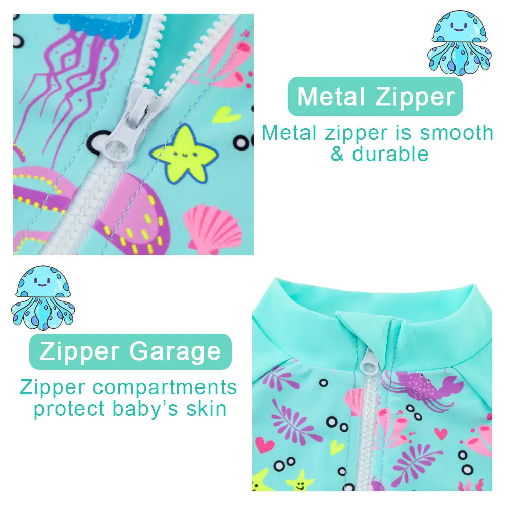 UPF50+ Baby Girl One-piece Swimsuits with Sun Hat-Octopus