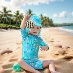 UPF50+ Baby Girl One-piece Swimsuits with Sun Hat-Octopus