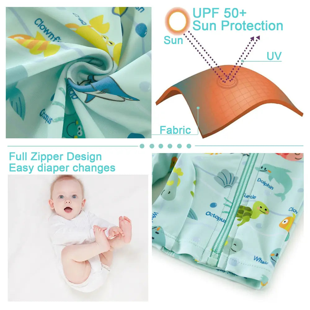 UPF 50+ Baby Boys Swimwear Full Zipper Sunsuit-Marline Life