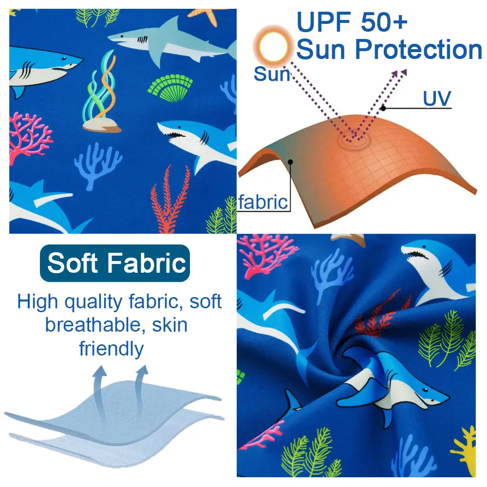 UPF 50+ Baby Boys Swimsuit with Sun Hat-Blue Shark