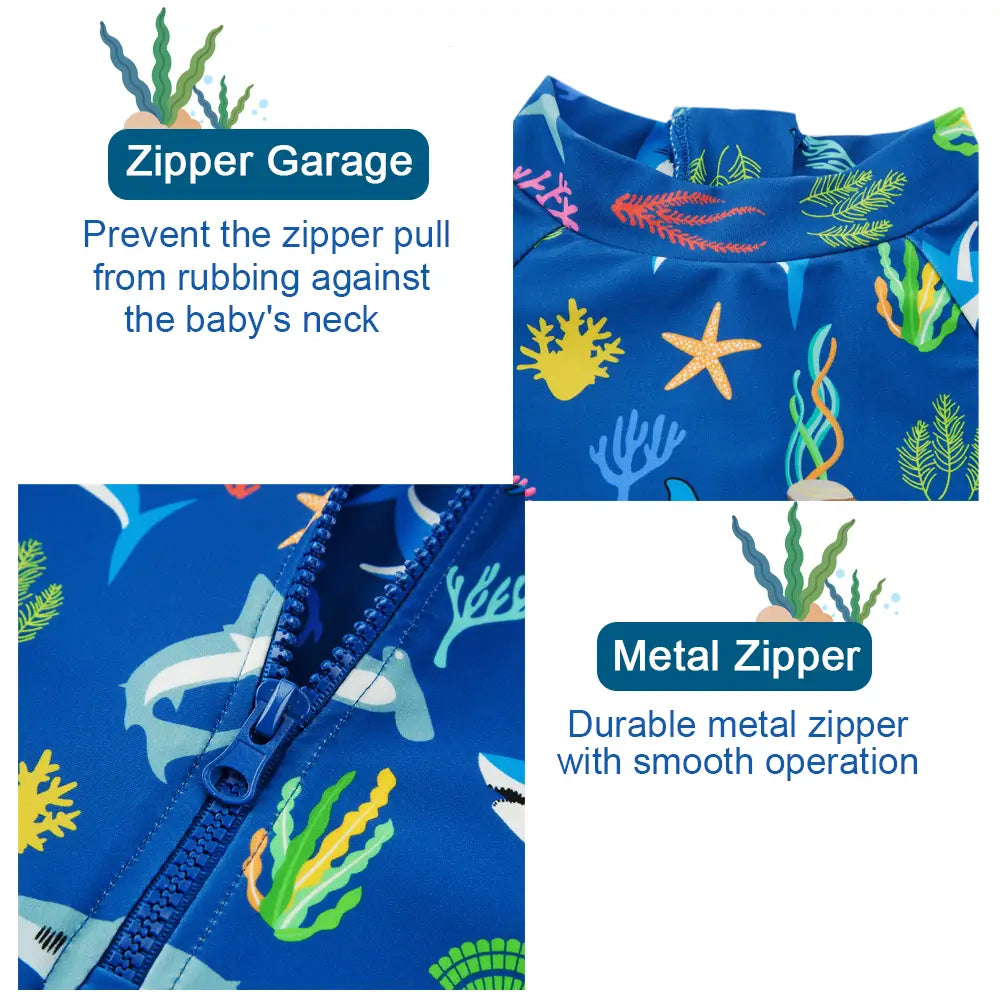 UPF 50+ Baby Boys Swimsuit with Sun Hat-Blue Shark