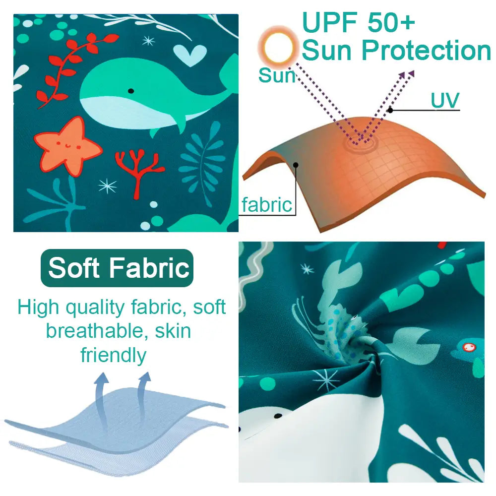 UPF50+ Baby Boy Swimwear with Sun Hat-Green Whale