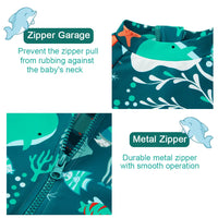 UPF50+ Baby Boy Swimwear with Sun Hat-Green Whale