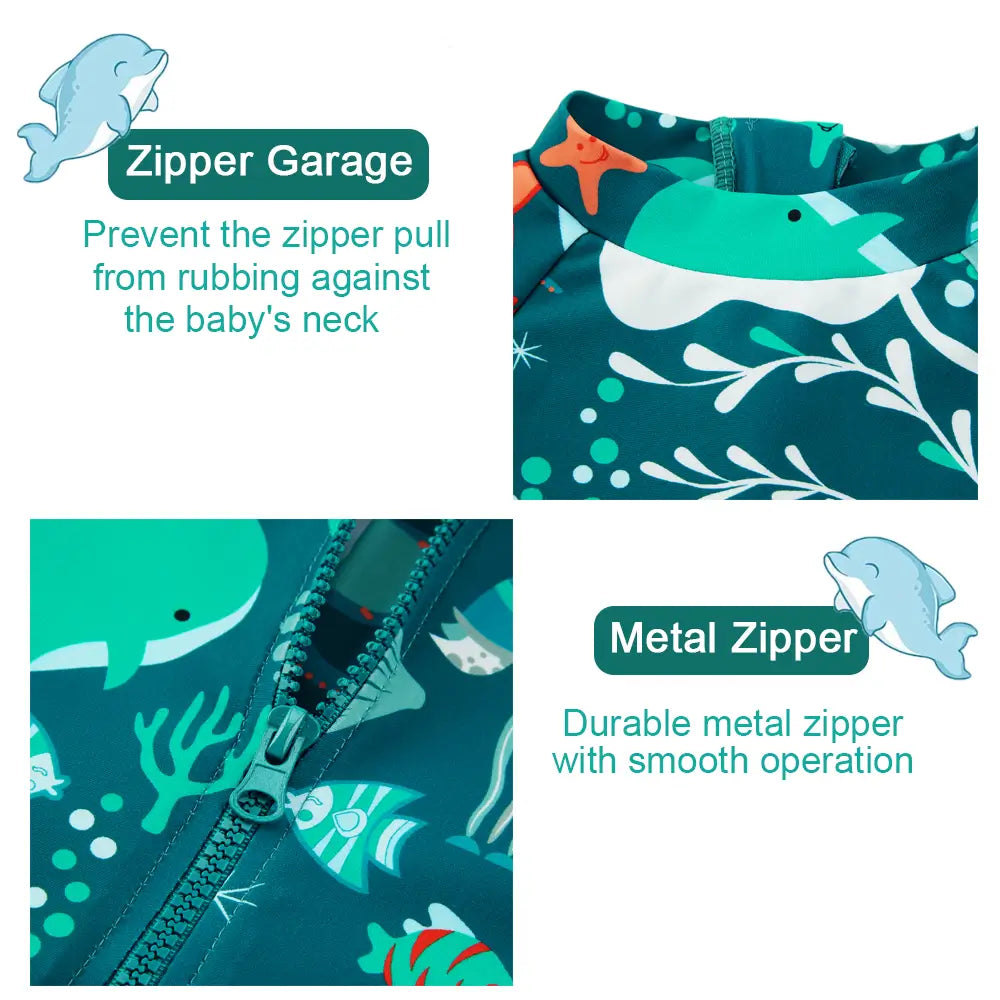 UPF50+ Baby Boy Swimwear with Sun Hat-Green Whale