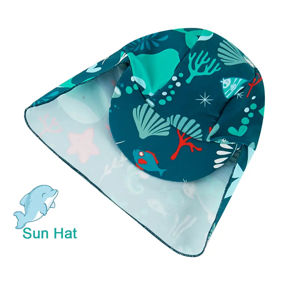 UPF50+ Baby Boy Swimwear with Sun Hat-Green Whale