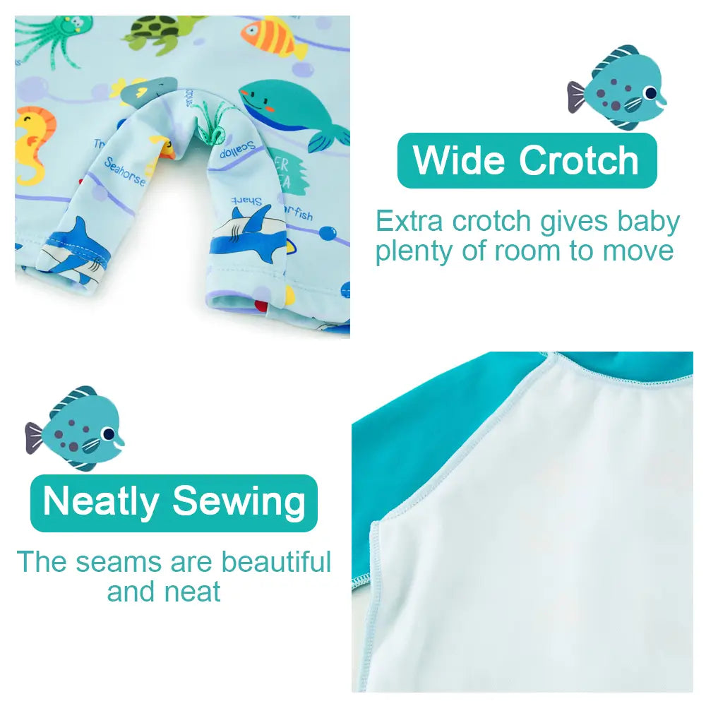UPF 50+ Baby Boys Sunsuit Infant Swimsuit with Sun Hat-Marine Life