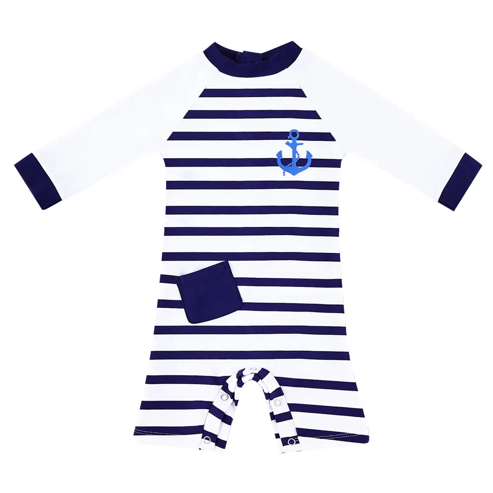 UPF 50+ Baby Boys One Piece SwimSuit with Snap-Striped – upandfast