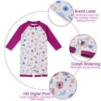 Baby Girl Bathing Suit UPF 50+ Full Zip One Piece Swim Suit Purple Flower