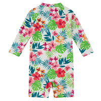 Baby Girl One-Piece Swimsuit UPF 50+ Full Zip Girl Bathing Suit Green Flower