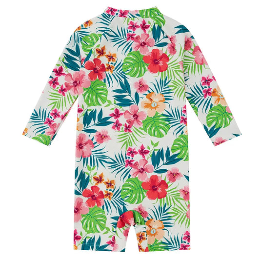 Baby Girl One-Piece Swimsuit UPF 50+ Full Zip Girl Bathing Suit Green Flower