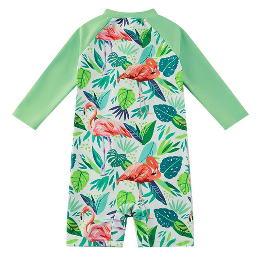Baby Girl One-piece Swimsuit with UPF 50+ Toddler Sunsuit-Flamingos