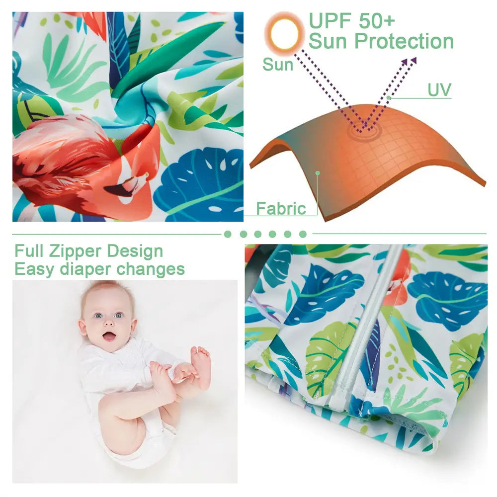 UPF 50+ Baby Girl One-piece Swimsuit Toddler Sunsuit-Flamingos