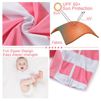 UPF 50+ Baby Girl One-piece Swimwear with Full Zip-Pink Striped