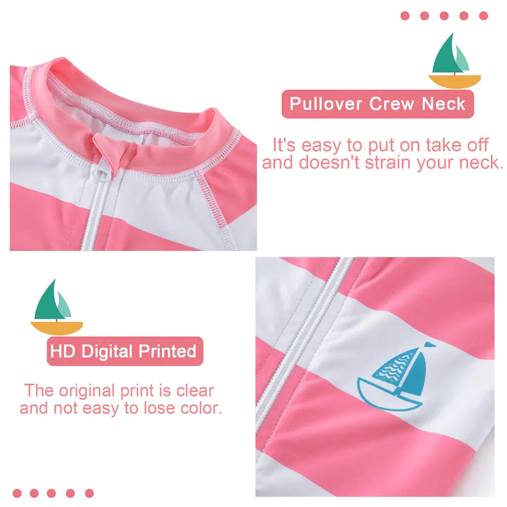UPF 50+ Baby Girl One-piece Swimwear with Full Zip-Pink Striped