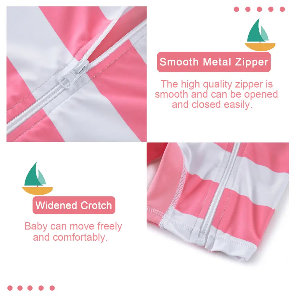 UPF 50+ Baby Girl One-piece Swimwear with Full Zip-Pink Striped