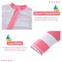 UPF 50+ Baby Girl One-piece Swimwear with Full Zip-Pink Striped