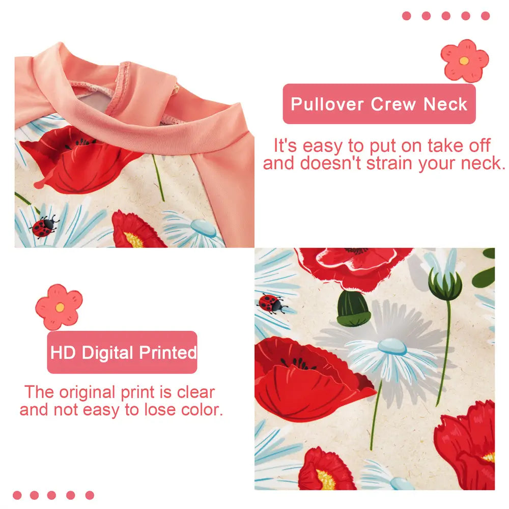 UPF 50+ Baby Girl Snap Swimsuit Infant Sunsuit-Red Flower