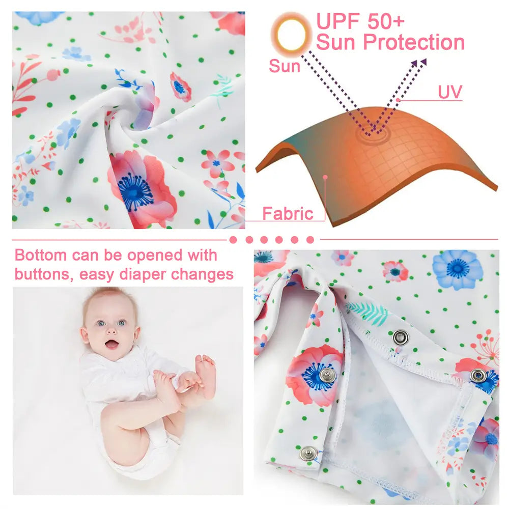 UPF 50+ Baby Girl Snap Swimwear Infant Sunsuit-Pink Flower