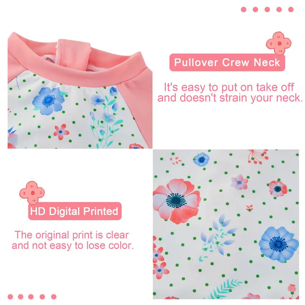 UPF 50+ Baby Girl Snap Swimwear Infant Sunsuit-Pink Flower
