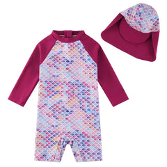 UPF 50+ Baby Girl Swimsuit Set with Snap & Sun Hat-Mermaids