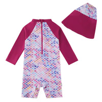 UPF 50+ Baby Girl Swimsuit Set with Snap & Sun Hat-Mermaids