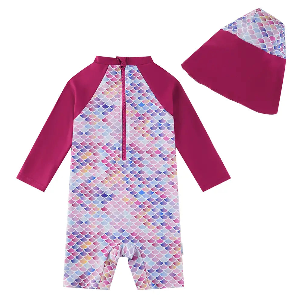 UPF 50+ Baby Girl Swimsuit Set with Snap & Sun Hat-Mermaids