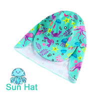 UPF 50+ Baby Girl Sunsuit Set with Sun Hat-Blue Octopus
