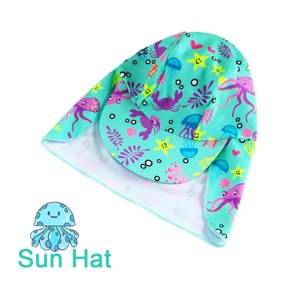 UPF 50+ Baby Girl Sunsuit Set with Sun Hat-Blue Octopus