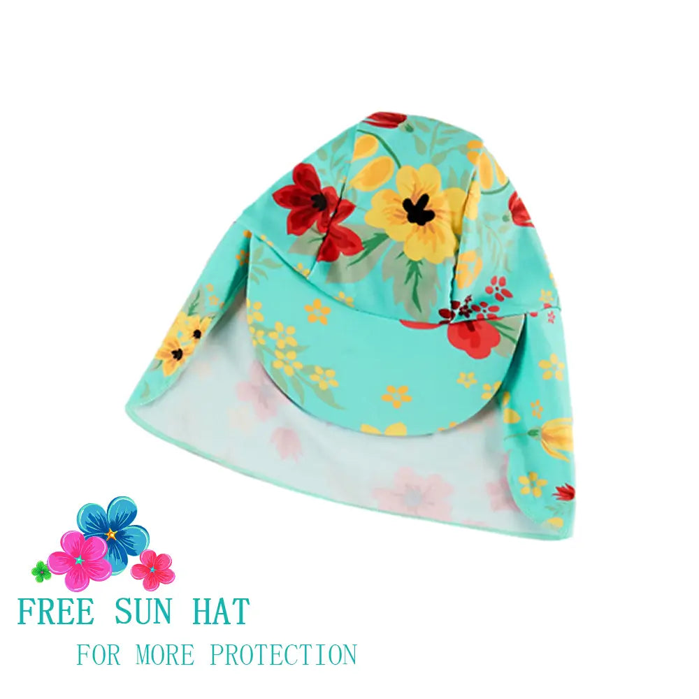 Baby Girl Swimsuit One Piece Sunsuit with UPF 50+ Sun Hat-Chinese Style