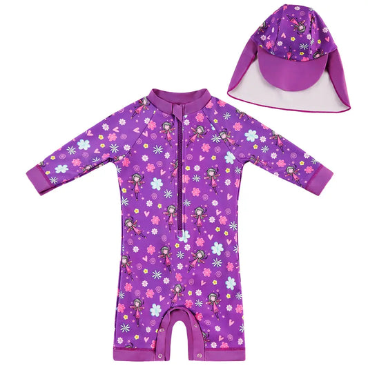 UPF 50+ Baby Girl Snap Swimsuit with Sun Hat-Flower Fairy