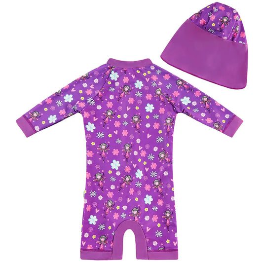 UPF 50+ Baby Girl Snap Swimsuit with Sun Hat-Flower Fairy