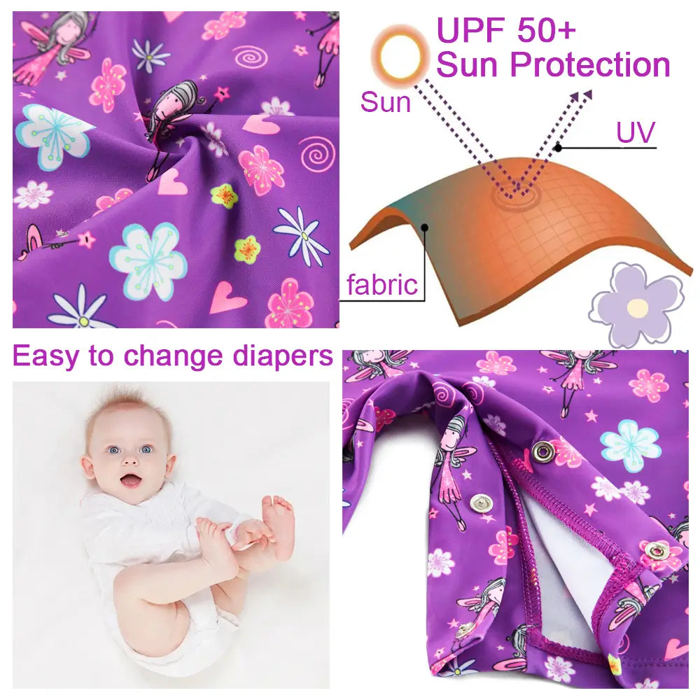 UPF 50+ Baby Girl Snap Swimsuit with Sun Hat-Flower Fairy