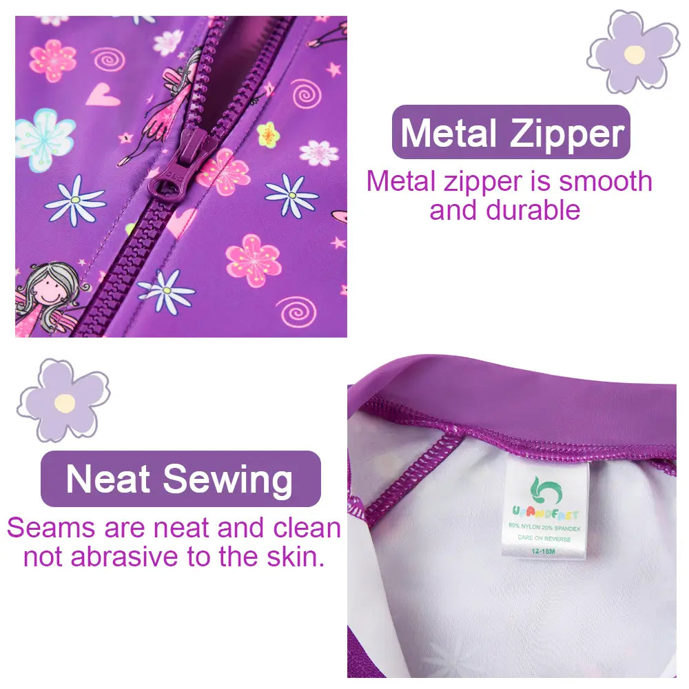 UPF 50+ Baby Girl Snap Swimsuit with Sun Hat-Flower Fairy
