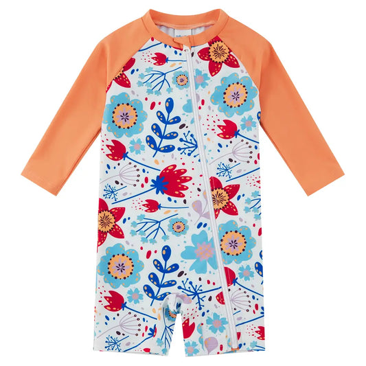 Baby Girl Swimsuit UPF50+ Full Zipper One Piece Sunsuit-Sunflower