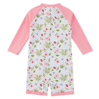 UPF 50+ Baby Girls Swimsuit with Full Zipper-Pink Flower